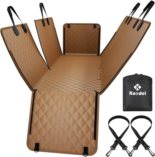 K KNODEL Dog Seat Cover, Waterproof Car Seat Cover for Pets, Pet Seat Cover Dog Hammock, Heavy Duty Scratch Proof Pet Back Seat Covers, Zippered Side Flaps for Cars, Trucks and SUVs (Brown)