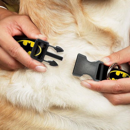Buckle-Down Plastic Clip Collar - Batman Shield Black/Yellow - 1.5" Wide - Fits 13-18" Neck - Small