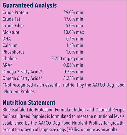 Blue Buffalo Life Protection Formula Natural Puppy Small Breed Dry Dog Food, Chicken and Oatmeal 15-lb