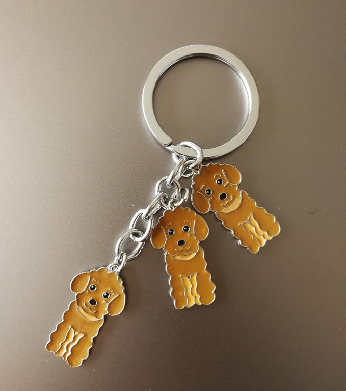 Dog Keychain, Pet Pendant Key-Ring, Cute Puppy ID Tags Metal Key Ring for Dog Lover (Brown Poodle)