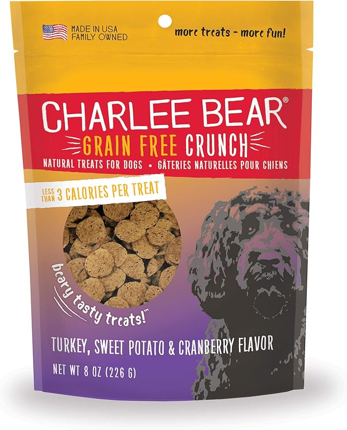 Charlee Bear Grain Free Crunch Dog Treats, Turkey, Sweet Potato & Cranberry Flavor, 8 oz