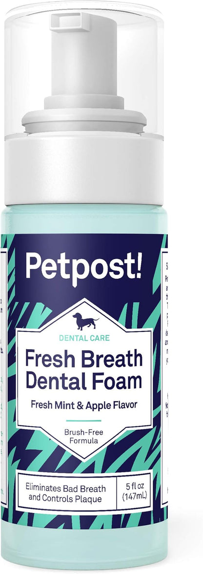Petpost | Fresh Breath Foam for Dogs - Mint & Apple Flavored Dental Solution That Eliminates Bad Breath - Natural Tooth Cleaning Treatment 5 oz.