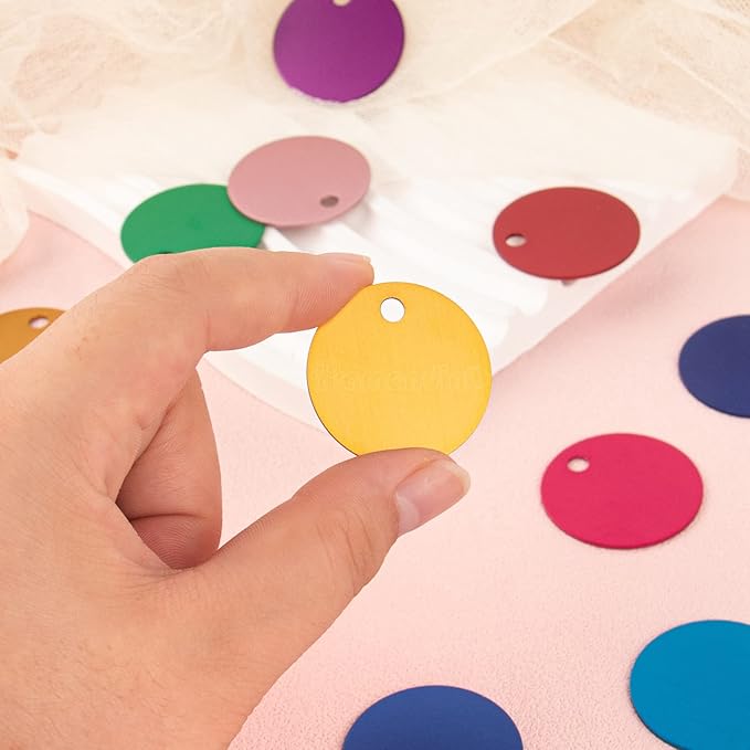 Framendino, 30 Pack Round Blank Pet ID Tags Double Side Phone Number Tag with Holes for Dogs Cats Pets