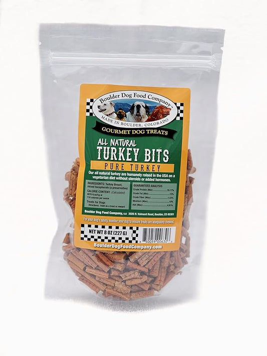 Turkey Bits: Pure Turkey Dog Treats - All Natural Treats for Dogs. Vet Approved, Limited Ingredients, Grain Free, Healthy & Nutritious Treats for Dogs (Turkey, 8oz)