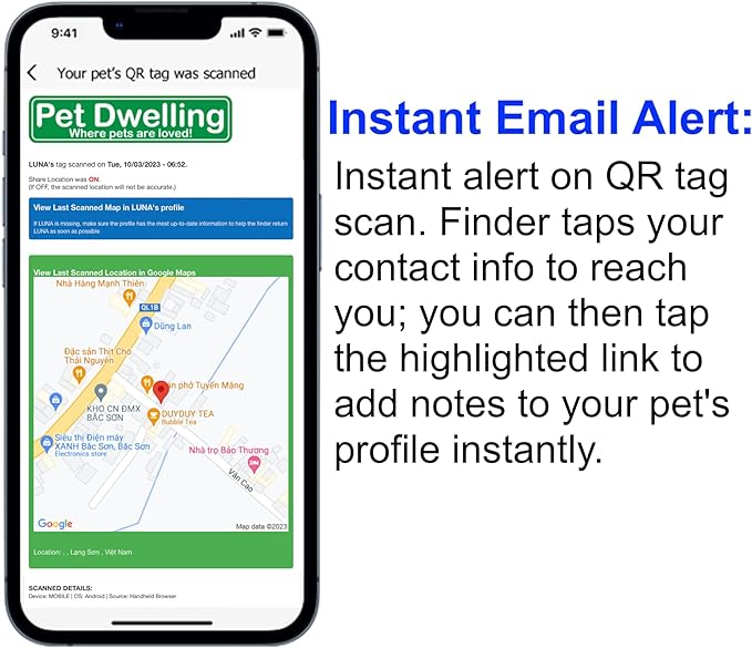Premium NFC-QR Code Pet ID Tags - Dog Tags and Cat Tags, Connect to Online Pet Profile, Receive Instant Scanned Location Email Alert(Peach Paw)