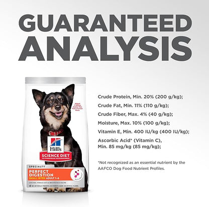 Hill's Science Diet Perfect Digestion, Adult 1-6, Digestive Support, Small Kibble, Dry Dog Food, Chicken, Brown Rice, & Whole Oats, 3.5 lb Bag