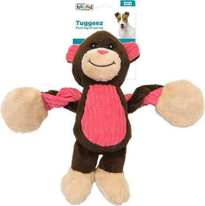Outward Hound Baby Pulleez Monkey Squeaky Plush Dog Toy with Ropes for Pull-Through Tugging Action