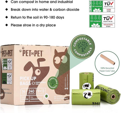 Pet N Pet Poop Bags For Dogs, 240 Counts Plant Based Dog Poop Bags Rolls, Dog Bags For Poop, Thick Dog Poop Bag Rolls, Doggy Poop Bags, 100% Leak-proof Easy to Use Pet Poop Bags