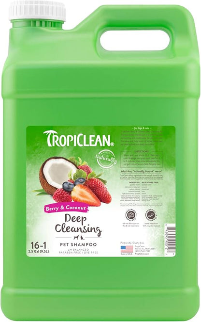 TropiClean Berry & Coconut Deep Cleansing Dog Shampoo | Deodorizing Dog Shampoo | Natural Pet Shampoo Derived from Natural Ingredients | Cat Friendly | Made in the USA | 2.5 gallon