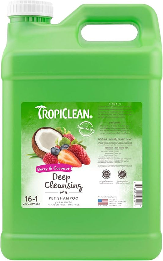 TropiClean Berry & Coconut Deep Cleansing Dog Shampoo | Deodorizing Dog Shampoo | Natural Pet Shampoo Derived from Natural Ingredients | Cat Friendly | Made in the USA | 2.5 gallon