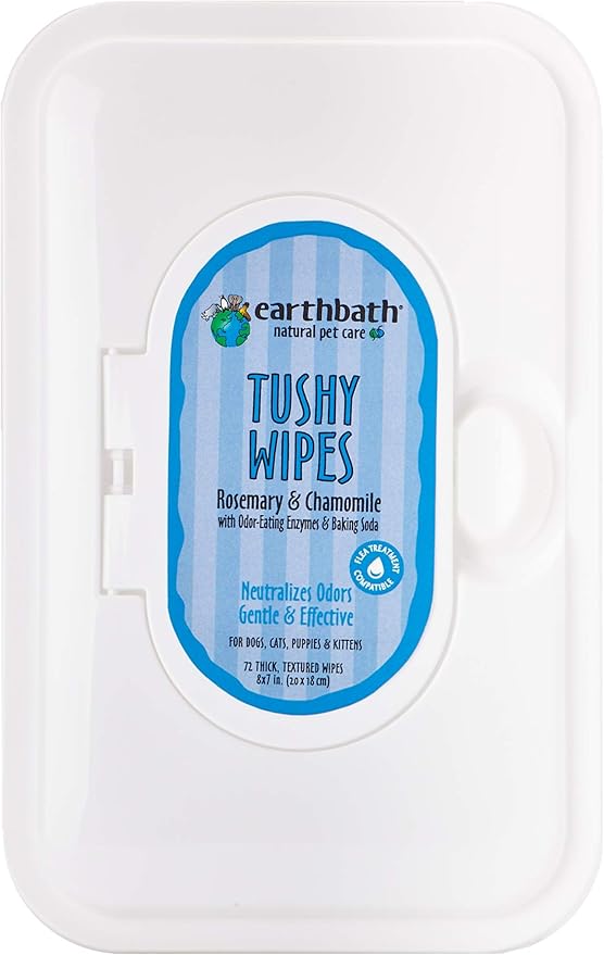 Earthbath Totally Natural Pet Care Tushy Wipes Rosemary & Chamomile 72 Wipes