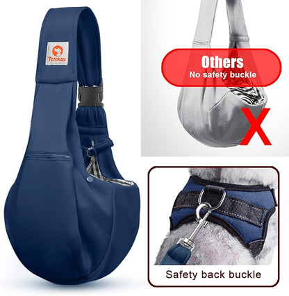 Tomkas Dog Sling Carrier for Small Dogs Puppy (Dark Blue, Adjustable Strap & Zipper Pocket)