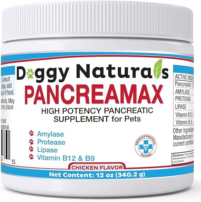 PancreaMax 10x Pancreatic Digestive Enzymes Supplement for Cats and Dogs(12 oz) Powder (Made in U.S.A).10x Pancreatin for Dogs Contain Pancreatic Enzyme | Pancreatin for Dogs (10x Porcine Pancreatin)