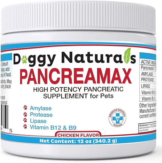 PancreaMax 10x Pancreatic Digestive Enzymes Supplement for Cats and Dogs(12 oz) Powder (Made in U.S.A).10x Pancreatin for Dogs Contain Pancreatic Enzyme | Pancreatin for Dogs (10x Porcine Pancreatin)