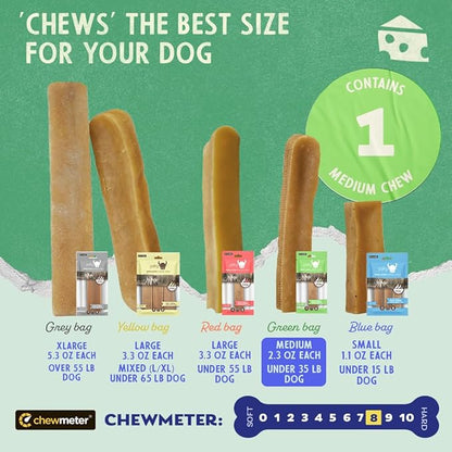 Chewmeter Himalayan Yaky Cheese Chew, 100% Natural, Long Lasting, Gluten Free, Healthy & Safe Dog Treats, Lactose & Grain Free, Protein Rich, Stain Free, Medium, For Dogs 35 Lbs & Under, 2.3 oz