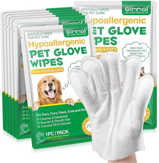 Hypoallergenic Cleaning Glove for Dog and Cat, Wipes Gloves for Dog and Cat Fur Face, Ear, Eye, Paws Cleaning Wipes Pet Wash Free Gloves, Grooming Wipes for Pet No Rinse Thick Dog Wipes Gloves 6PCS