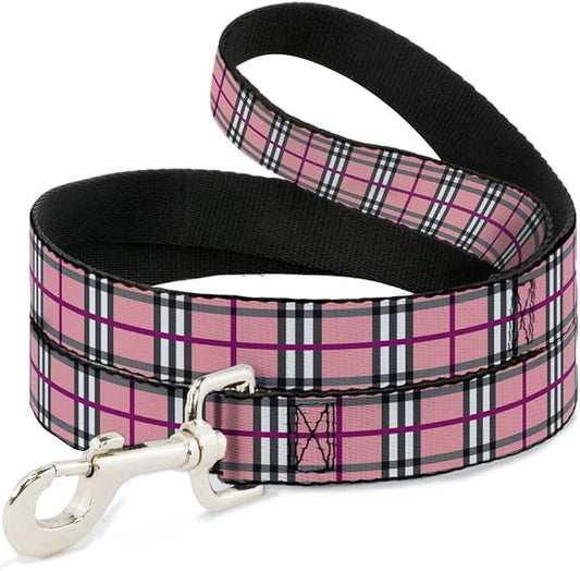 Dog Leash Plaid Pink 4 Feet Long 0.5 Inch Wide