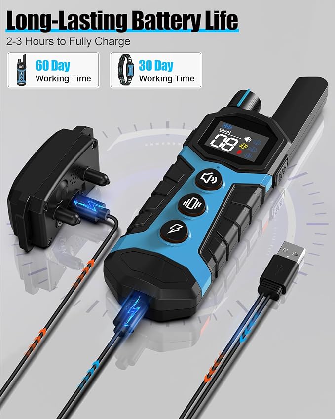 Dog Shock Collar - 4000Ft Waterproof Dog Training Collar with Remote for 5-120lbs Small Medium Large Dogs, 3 Channels, Rechargeable E Collars with Beep Vibration Safe Shock Modes (Blue)