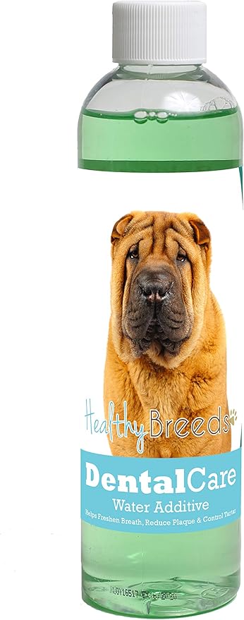 Healthy Breeds Dog Dental Care Water Additive for Chinese Shar Pei - Helps Freshen Breath, Reduce Plaque & Control Tartar - Mint Flavor - 8 oz