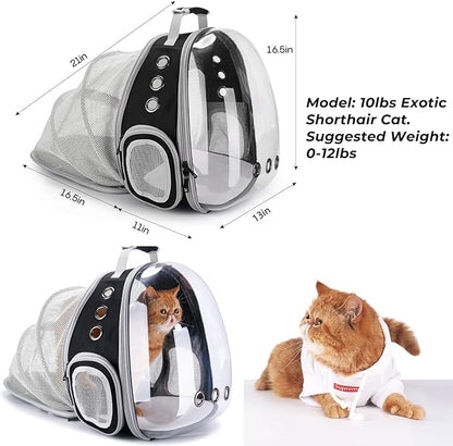 Lollimeow Bubble Expandable Cat Backpack Pet Travel Carrier for Cats and Dogs (Black-Expandable)