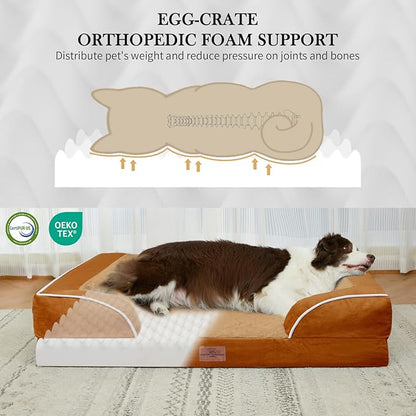 Waterproof Dog Bed, XXL Dog Bed Orthopedic Foam, Waterproof Dog Sofa Bed with Washable Removable Cover & Non-Slip Bottom(XX-large,Caramel)