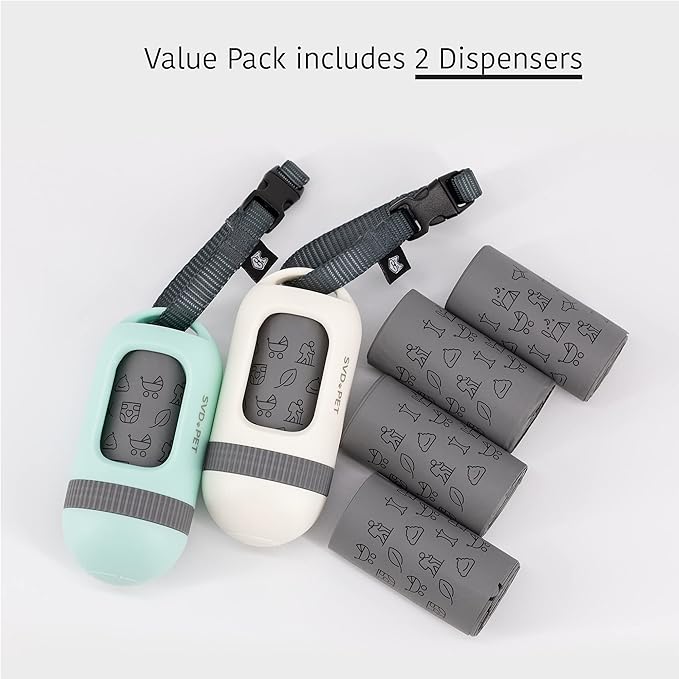 SVD.PET [2-Pack] Retractable Waste Bag Dispensers with 90 Waste Bags, Fit Any Dog Leash, Pet Waste Bag Holder, Dog Walking Accessory Gift Value Pack