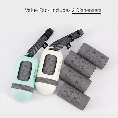 SVD.PET [2-Pack] Retractable Waste Bag Dispensers with 90 Waste Bags, Fit Any Dog Leash, Pet Waste Bag Holder, Dog Walking Accessory Gift Value Pack