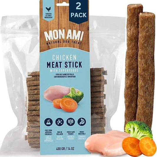 Mon Ami Chicken Meat Sticks for Dogs with Farm Fresh Vegetables (28 Oz) – Human Grade Dog Treats with Superfoods - Training Treats for Dogs - Healthy Dog Treats for Small, Medium and Large Dogs