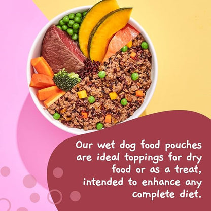 MOOCHIE Home Cooked Superfood Natural Wet Dog Food Recipe - Fit & Firm - Made with Beef, Salmon, and Riceberry - No Added Preservatives or Artificial Flavoring - 9 oz x 6 Pouches
