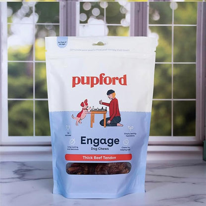 Pupford Beef Tendon Chews for Dogs | Cleans Teeth, Teaches Proper Chewing & Contains Glucosamine to Help Joints | Extra Thick, Long-Lasting, Natural Ingredients, Low Calorie (Thick, 5 Count)