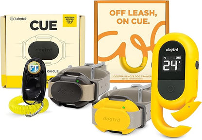 Dogtra CUE Remote Dog Training E-Collar for Small, Medium and Large Dogs - Range of 400 Yards, Waterproof, Vibrating, Rechargeable Correction Ecollar, 24 Training Levels, W/PetsTEK Clicker (2 Dogs)