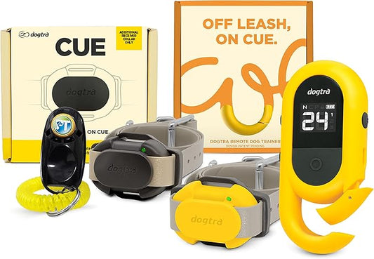 Dogtra CUE Remote Dog Training E-Collar for Small, Medium and Large Dogs - Range of 400 Yards, Waterproof, Vibrating, Rechargeable Correction Ecollar, 24 Training Levels, W/PetsTEK Clicker (2 Dogs)