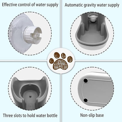 kathson Automatic Dog Water Dispenser 1 Gallon Gravity Cat Water Dispenser Dogs Water Station Bowl Large Capacity Feeder Waterer Pet Drinking Fountain Grey