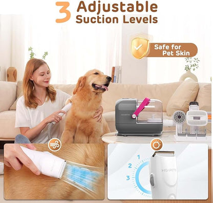 Dog Grooming Vacuum Kit, 3L Pet Grooming Vacuum with 7 Pet Grooming Tools, Dog Vacuum for Shedding Grooming at Home with Low Noise Electric Clipper and Brush, Gray