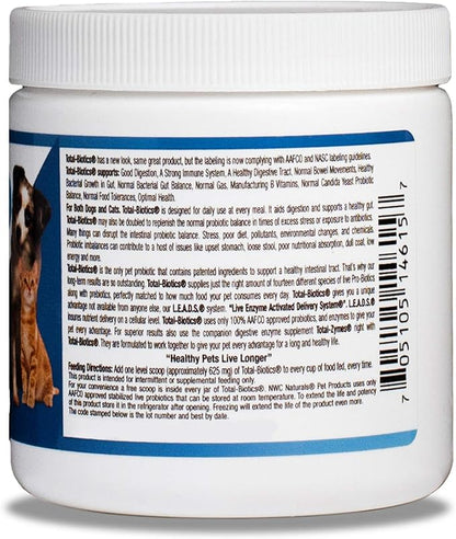 Total-Biotics Advanced Probiotic Powder for Dogs and Cats, With Pre-Biotics, Dog and Cat Probiotics, Immune and Digestive Support. 2.22-ounce Jar by NWC Naturals (14615)