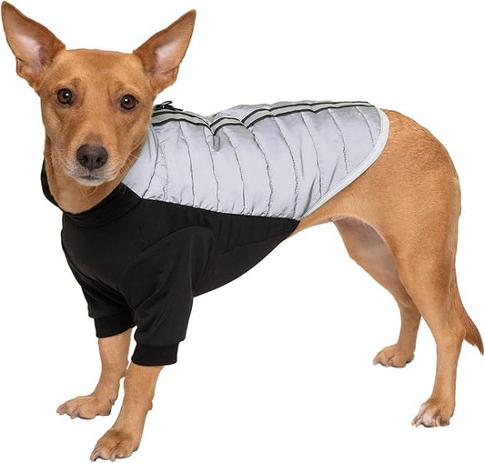 Furhaven Water-Repellent Small Dog Coat, Washable & Reflective w/ Leash Access & Stretch Fabric - Pro-Fit Active Jacket - Chrome, Small