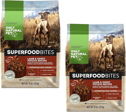 Only Natural Pet SuperFood Bites Meal Topper for Dogs - High Protein and Grain Free - Lamb & Sweet Potato 8 Oz