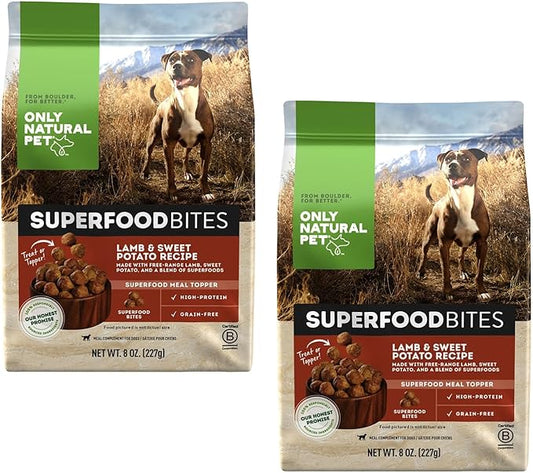 Only Natural Pet SuperFood Bites Meal Topper for Dogs - High Protein and Grain Free - Lamb & Sweet Potato 8 Oz