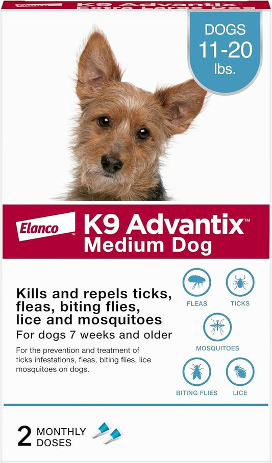 K9 Advantix Flea, Tick & Mosquito Prevention for Dogs 11-20 lbs. | Flea Drops for Medium Dogs | Apply Monthly | 2 Treatments