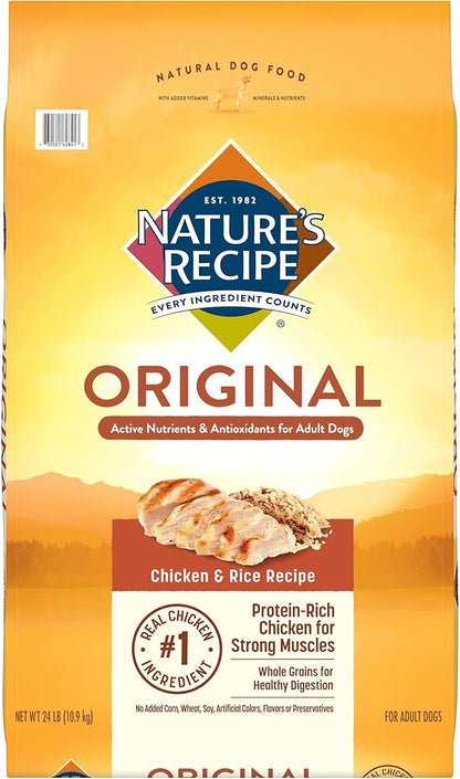 Nature's Recipe Adult Chicken & Rice 24 Pounds Dry Dog Food + Chicken Recipes Variety Pack 2.75 Ounce (Pack of 24) Wet Dog Food Bundle