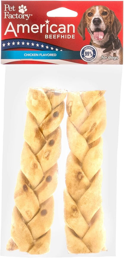 Pet Factory American Beefhide 6" Braided Sticks Dog Chew Treats - Chicken Flavor, 2 Count/1 Pack