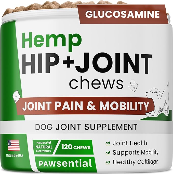 ADVANCED Hemp Hip & Joint Supplement for Dogs - Glucosamine for Dogs - Dog Joint Pain Relief Treats - Chondroitin Turmeric MSM Hemp Oil - Hemp Treats for Joint Health - Senior Mobility Support Chew