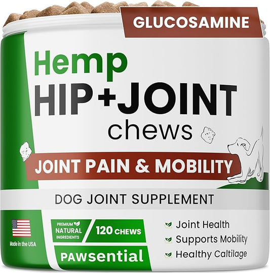 ADVANCED Hemp Hip & Joint Supplement for Dogs - Glucosamine for Dogs - Dog Joint Pain Relief Treats - Chondroitin Turmeric MSM Hemp Oil - Hemp Treats for Joint Health - Senior Mobility Support Chew