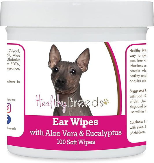 Healthy Breeds American Hairless Terrier Ear Cleaning Wipes with Aloe & Eucalyptus for Dogs 100 Count