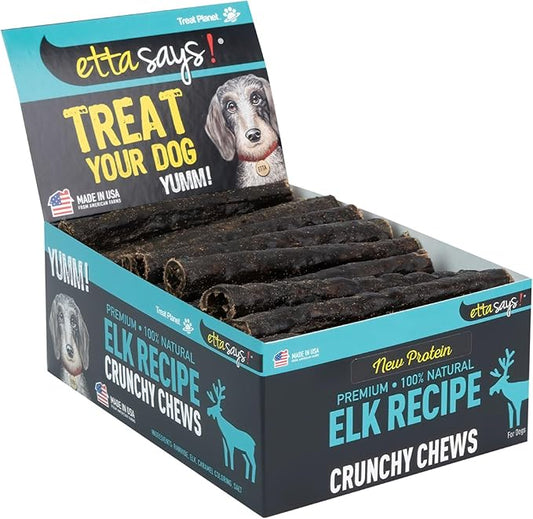 ETTA SAYS! Crunchy Premium Dog Chews – 4.5" Elk Dog Treats - Made in The USA, Grain-Free Dog Treats, Good for Teeth, Easy to Digest (Pack of 36)