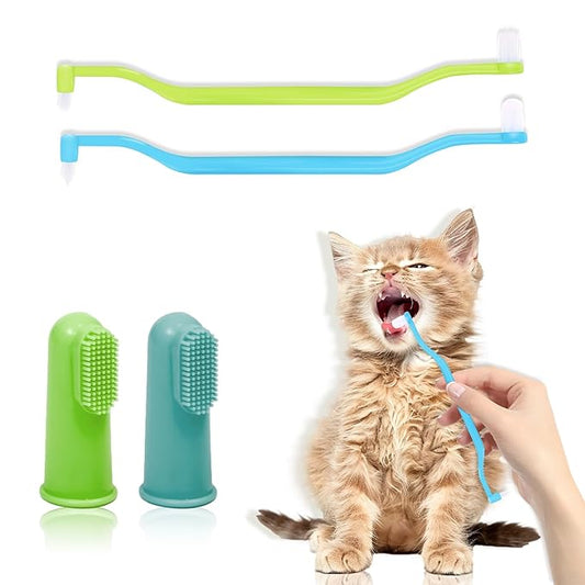 SCOBUTY 4 Pack Dog Toothbrush, 360º Dog Tooth Brushing Kit, Dual Sided Cat Toothbrushs with Micro Brush Head, Dog Teeth Cleaning, Dog Finger Toothbrush,for Small & Large Pets