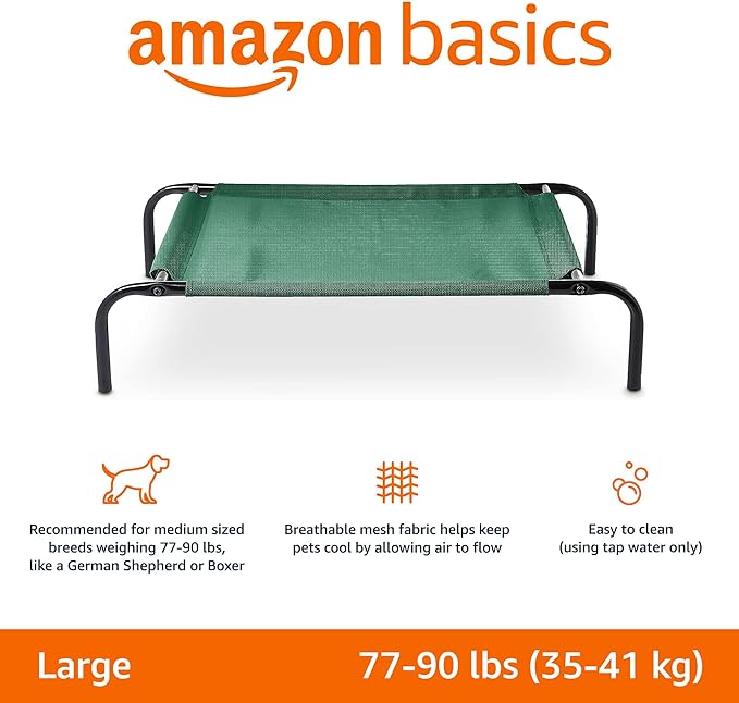 Amazon Basics Cooling Elevated Dog Bed with Metal Frame, Large, 130 x 80 x 19 cm (L x W x H), Green
