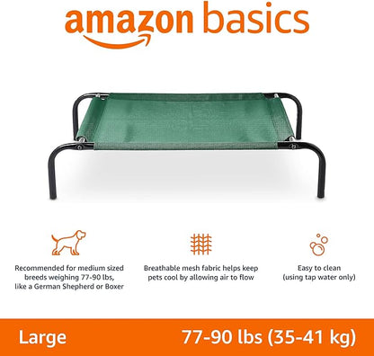 Amazon Basics Cooling Elevated Dog Bed with Metal Frame, Large, 130 x 80 x 19 cm (L x W x H), Green