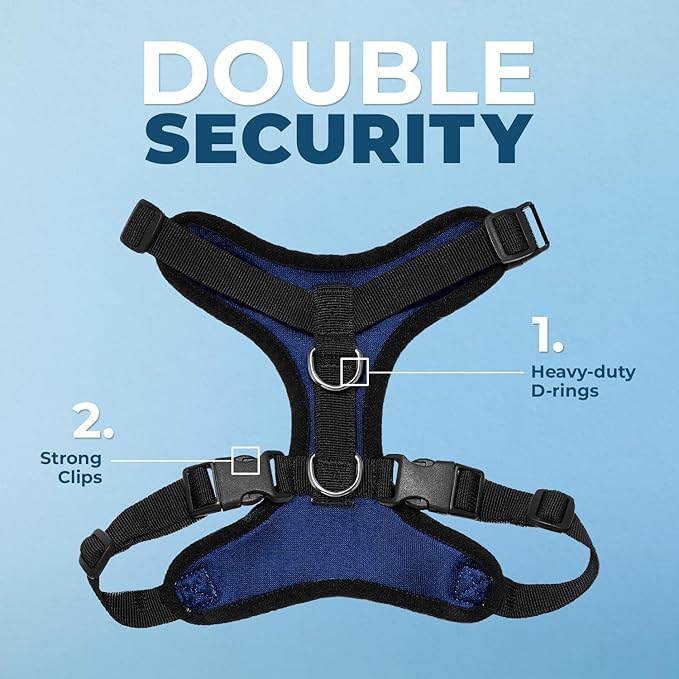 Voyager Step-in Lock Dog Harness w Reflective Dog Leash Combo Set with Neoprene Handle 5ft - Supports Small, Medium and Large Breed Puppies/Cats by Best Pet Supplies - Royal Blue/Black Trim, XS