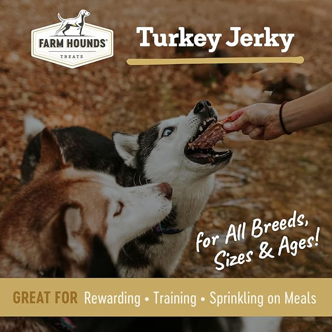 Farm Hounds Turkey Jerky Dog Treats, Premium, Natural & Healthy Jerky Treats for Small, Medium & Large Dogs, Made In USA, Turkey Treat, 3.5oz